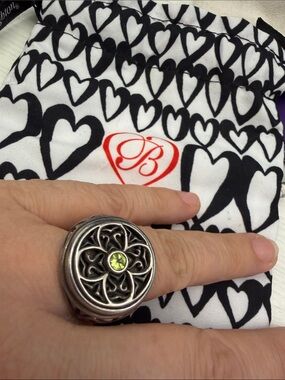Brighton Sterling Silver Filigree Ring with Lime Green Stone